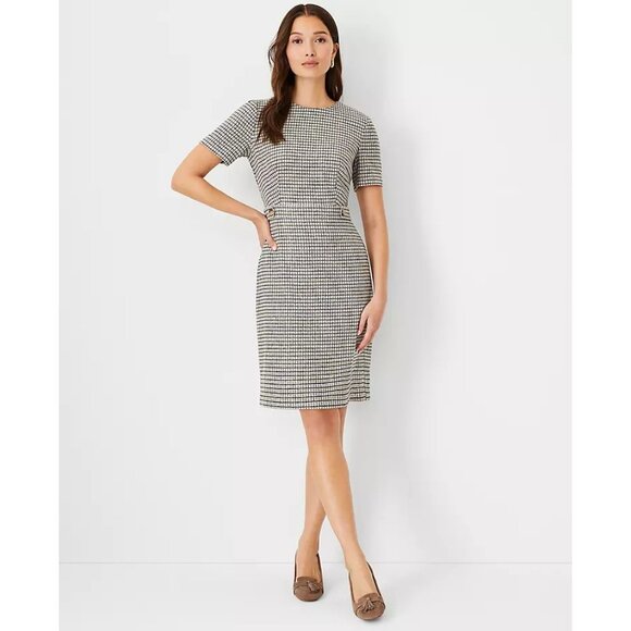 Ann Taylor Micro Check Button Tab Shift Dress 8 - Picture 1 of 3